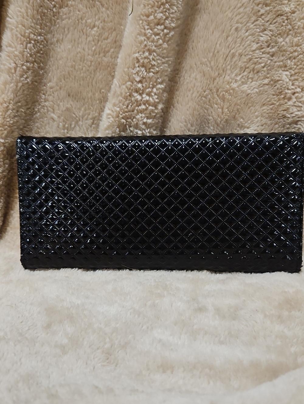 Black Quilted Patent Clutch Wallet with Silver Frame - Picture 2 of 4
